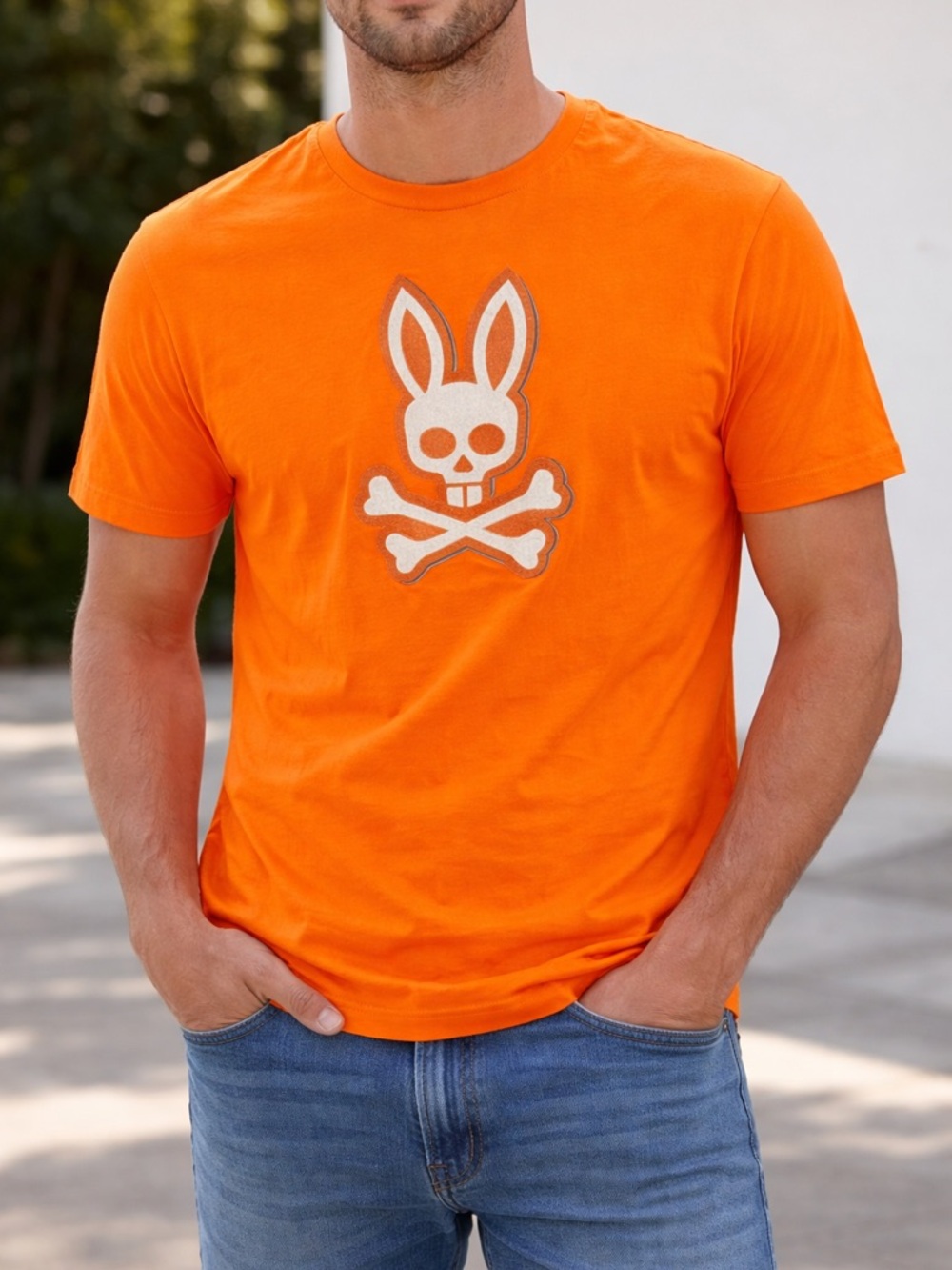 Psycho Bunny Men's Orange XL Copa Bunny Graphic Crew-Neck Short Sleeve T-Shirt